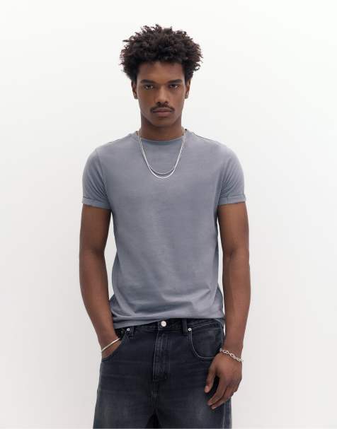 Pull&Bear Basic muscle fit t-shirt in blue - view 1