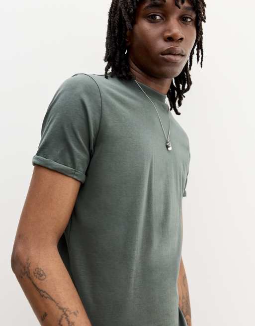 Pull&Bear basic muscle fit t-shirt in green