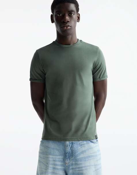 Pull&Bear Basic muscle fit t-shirt in green - view 1