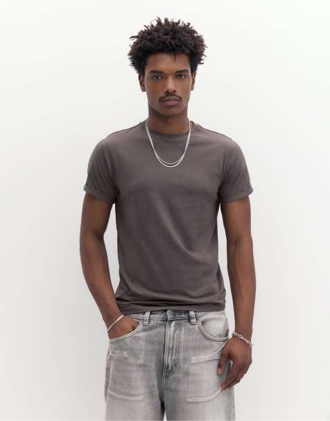 Pull&Bear Basic muscle fit t-shirt in grey - view 1