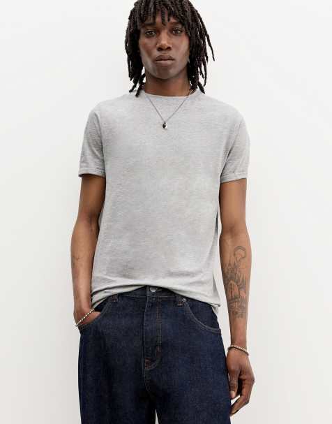 Pull&Bear basic muscle fit t-shirt in pale marl - view 1