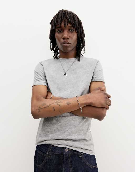 Pull&Bear – Basic-Muskelshirt in Blassgrau meliert