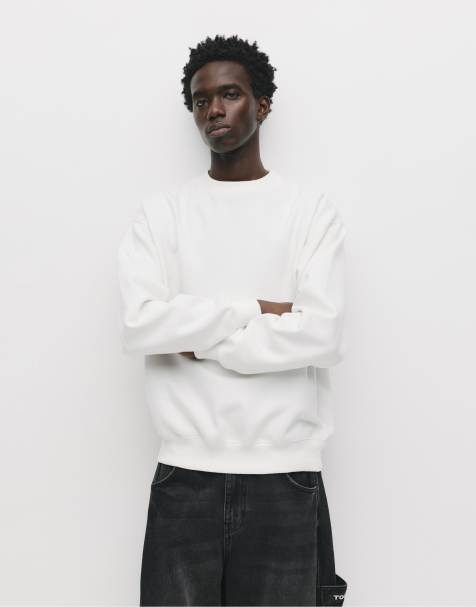 Pull&Bear – Basic – Naturvit sweatshirt med rund halsringning - view 1