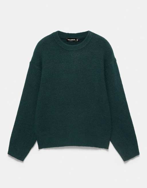 Pull&Bear Basic-Pullover mit Rundhalsausschnitt in Dunkelgrün, 5 von 7