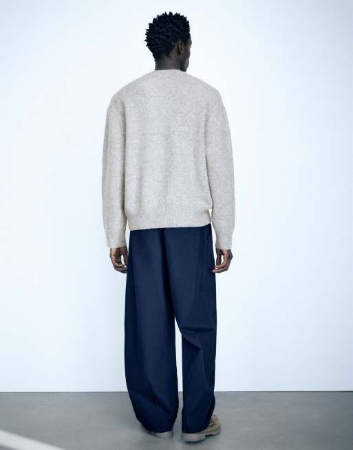 Pull&Bear Basic-Pullover mit Rundhalsausschnitt in Grau meliert, 2 von 7