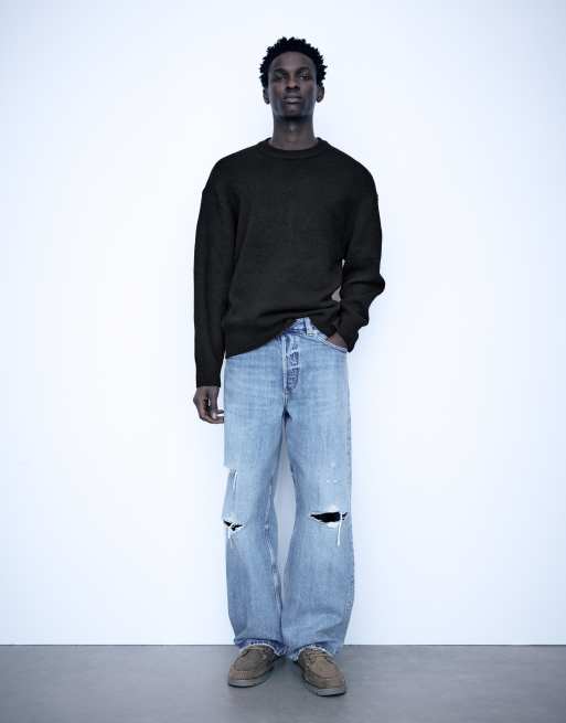 Pull&Bear Basic-Pullover mit Rundhalsausschnitt in Schwarz, 4 von 7