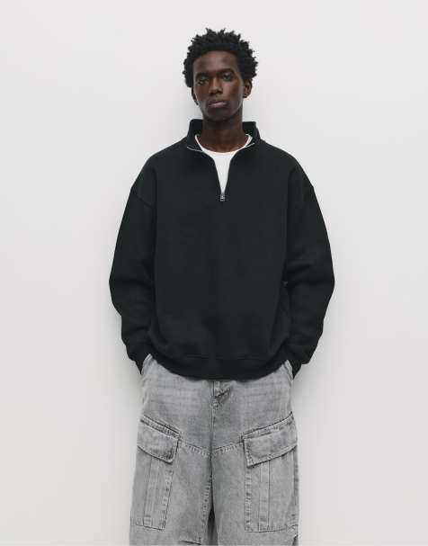 Pull&Bear Basic quarter-zip sweatshirt in black - view 1