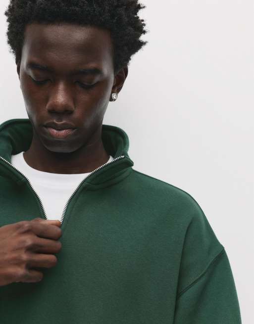 Pull&Bear Basic quarter-zip sweatshirt in bottle | ASOS