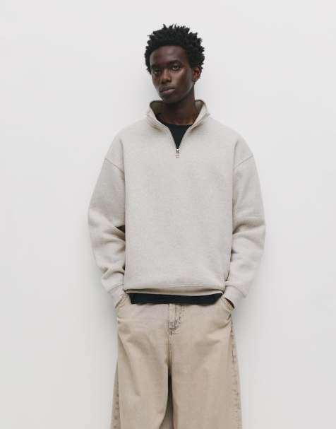 Pull&Bear Basic quarter-zip sweatshirt in grey marl - view 1