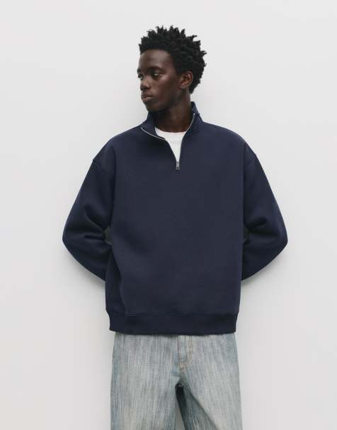 Pull&Bear Basic quarter-zip sweatshirt in navy - view 1