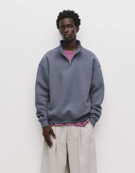 Pull&Bear Basic quarter-zip sweatshirt in turquoise - view 1