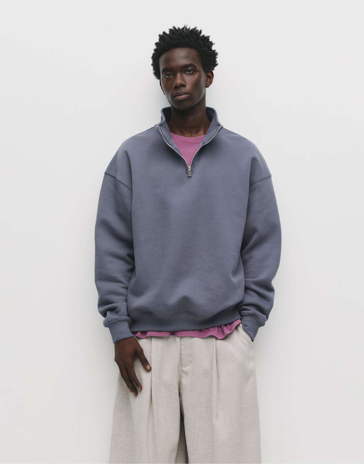 Pull&Bear Basic quarter-zip sweatshirt in turquoise