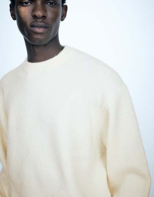 Pull&Bear Basic round neck jumper in beige, 3 of 7