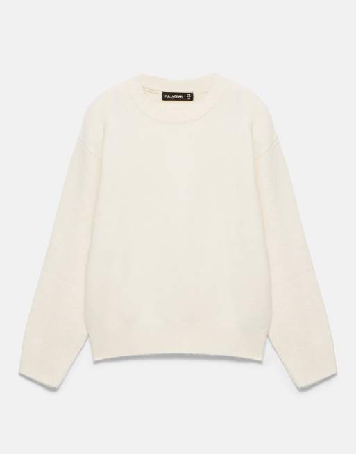 Pull&Bear Basic round neck jumper in beige, 5 of 7