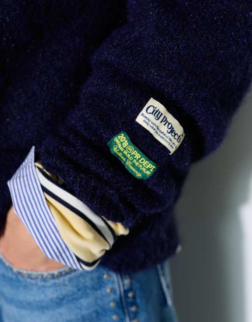 Pull&Bear Basic round neck jumper in navy with wool, 4 of 4