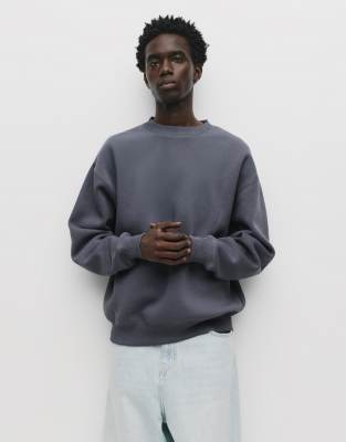 Pull & Bear Basic Round Neck Sweatshirt In Blue