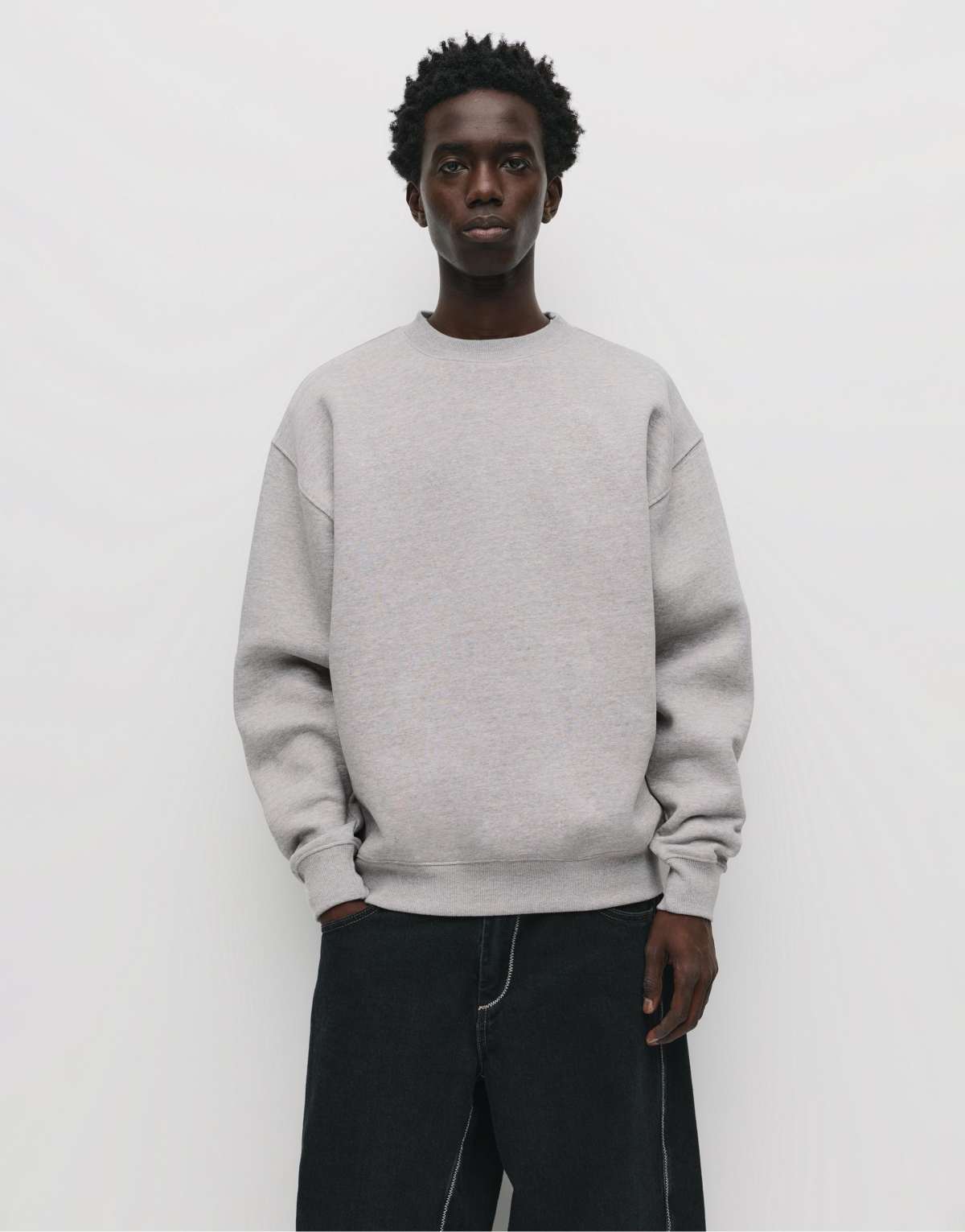 Pull&Bear Basic round neck sweatshirt in grey marl