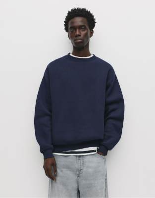 Pull & Bear Basic Round Neck Sweatshirt In Blue