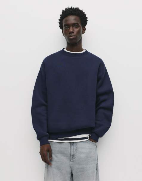 Pull&Bear Basic round neck sweatshirt in navy - view 1