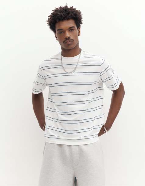 Pull&Bear Basic short sleeve cotton t-shirt in blue/white - view 1