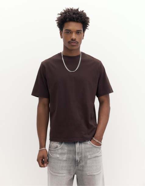Pull&Bear Basic short sleeve cotton t-shirt in chocolate