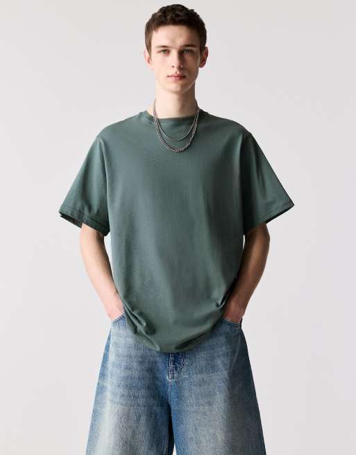 Pull&Bear Basic short sleeve cotton t-shirt in emerald
