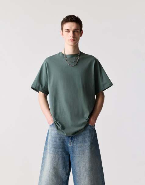 Pull&Bear Basic short sleeve cotton t-shirt in emerald - view 1