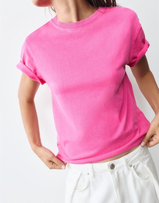 Pull&Bear Basic short sleeve t-shirt in pink, 3 of 7