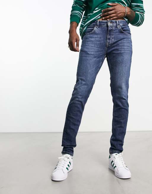 DTT stretch skinny fit jeans in mid blue