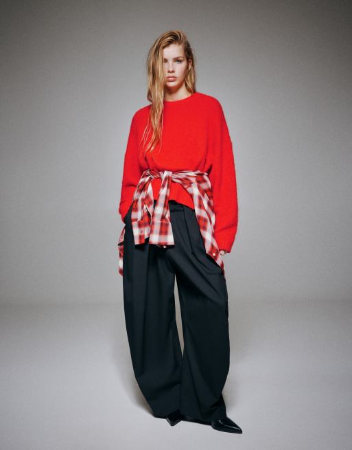 Pull&Bear basic stickad tröja i rött med ull, 4 av 7