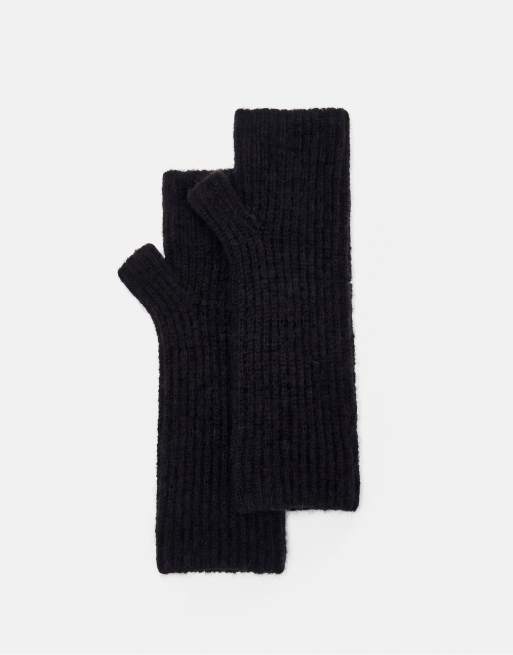 Pull&Bear basic stickade vantar i svart med ull, 4 av 4