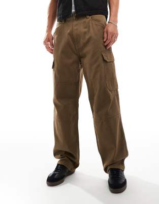 Pull & Bear Straight Leg Cargo Pants In Brown