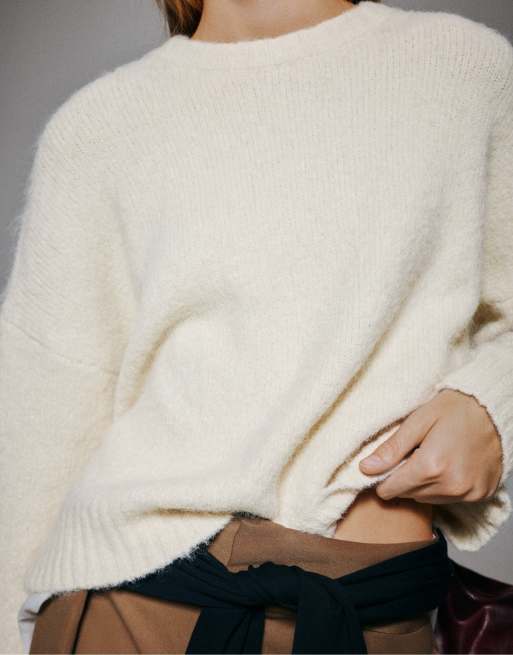 Pull&Bear Basic-Strickpullover in Beige mit Wollanteil, 5 von 7