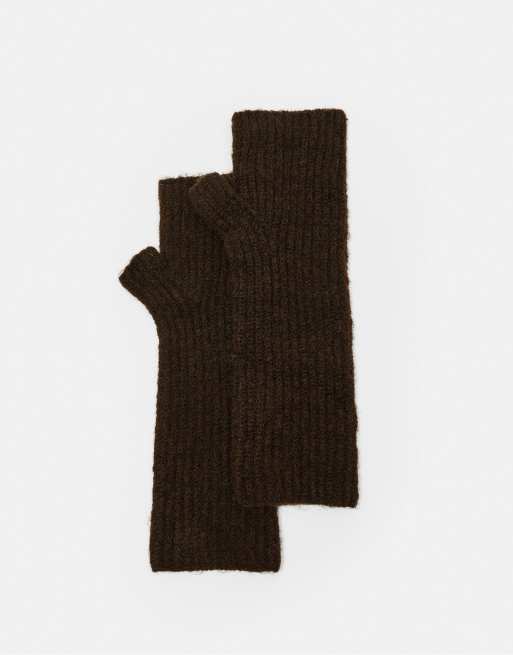 Pull&Bear Basic strikkede luffer i brun, 3 af 3