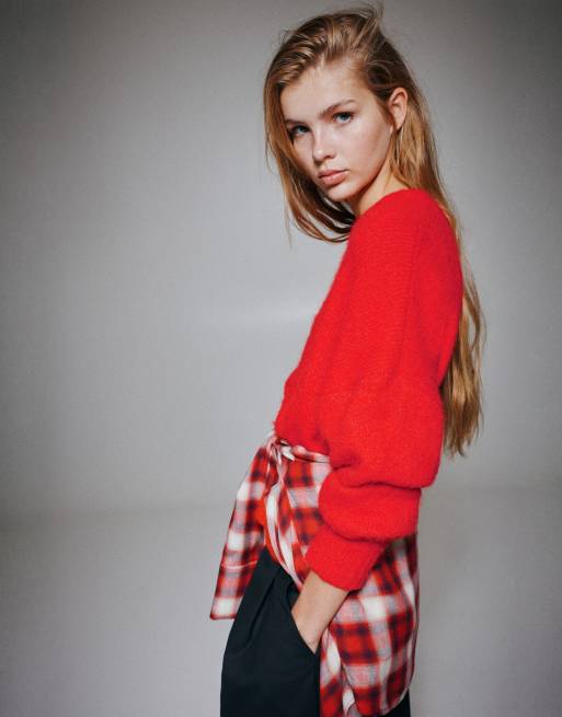 Pull&Bear Basic striktrøje i rød med uld, 3 af 7