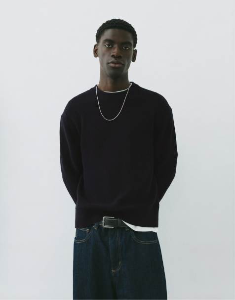 Pull&Bear Basic striktrøje i sort - view 1
