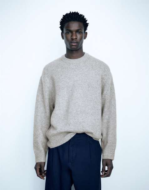 Pull&Bear Basic striktrøje med rund hals i gråmeleret - view 1