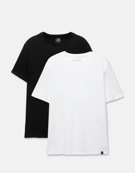 Pull&Bear – Basic – Svarta, vita t-shirts, 2-pack - view 1