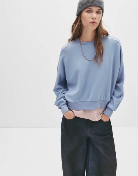 Pull&Bear – Basic-Sweatshirt in Blau mit Rundhalsausschnitt - view 1