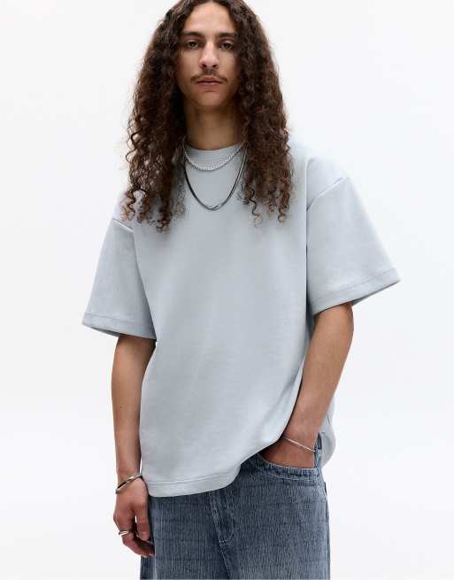 Pull&Bear - Basic sweatshirt met korte mouwen in lichtblauw