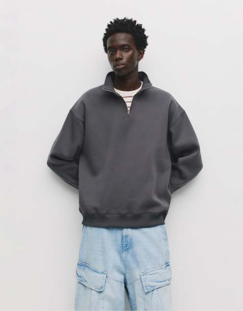 Pull&Bear - Basic sweatshirt met korte rits in grijs - view 1