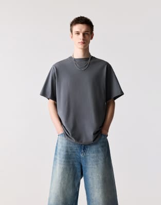 Basic-T-Shirt aus Baumwolle in Blaugrau Grau XS