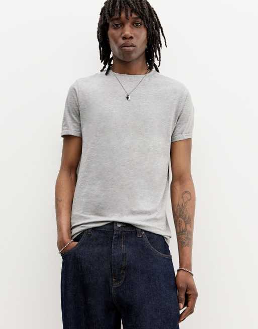 Pull&Bear - Basic T-shirt in gemêleerd vaalgrijs