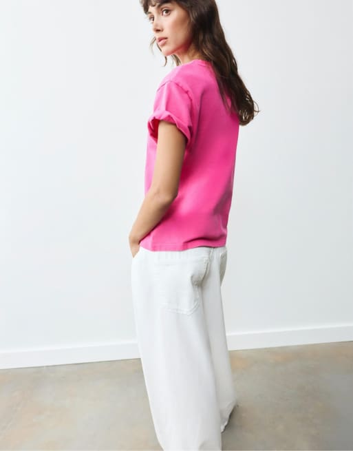 Pull&Bear basic T-shirt met korte mouwen in roze, 2 van 7