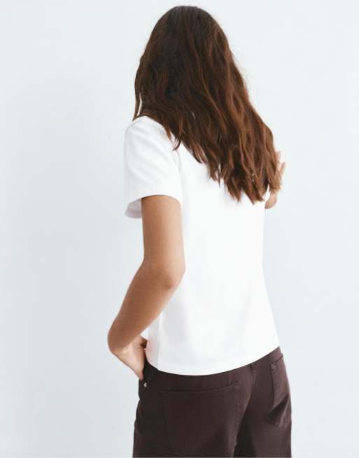 Pull&Bear - Basic T-shirt met korte mouwen in wit, 2 van 7
