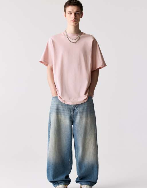 Pull&Bear - Basic T-shirt van katoen met korte mouwen in roze