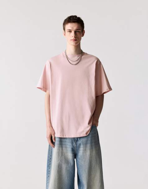 Pull&Bear - Basic T-shirt van katoen met korte mouwen in roze - view 1