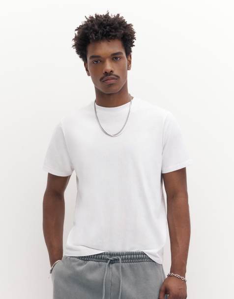 Pull&Bear - Basic T-shirt van katoen met korte mouwen in wit - view 1