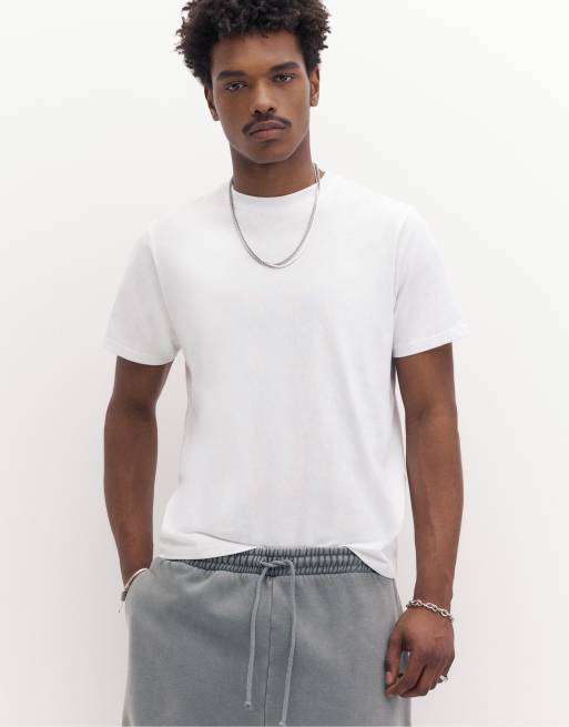 Pull&Bear - Basic T-shirt van katoen met korte mouwen in wit, 7 van 7
