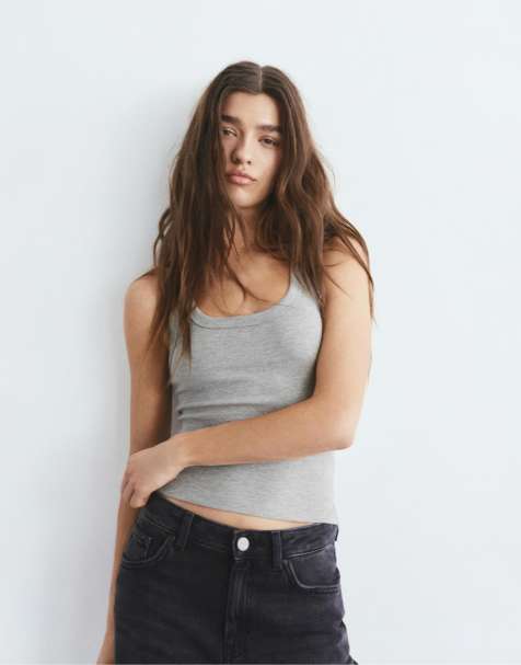 Pull&Bear Basic tank top in grey marl - view 1